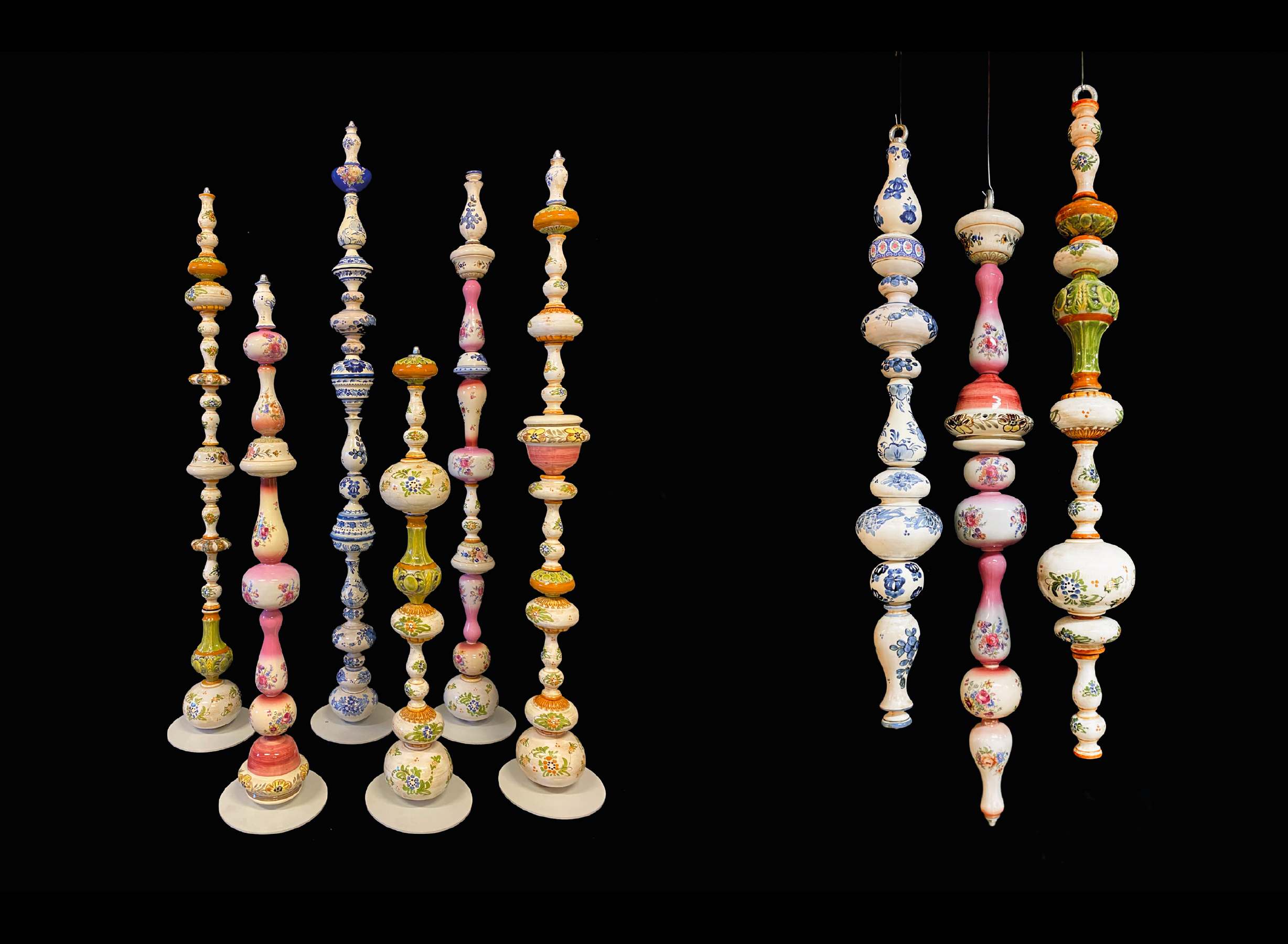 Staande porseleinen Kamerjuwelen — sculpturale kamersieraden met handbeschilderde motieven